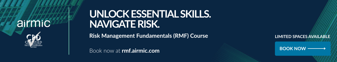 A banner image advertising the Airmic Risk Management Fundamentals (RMF) course.
